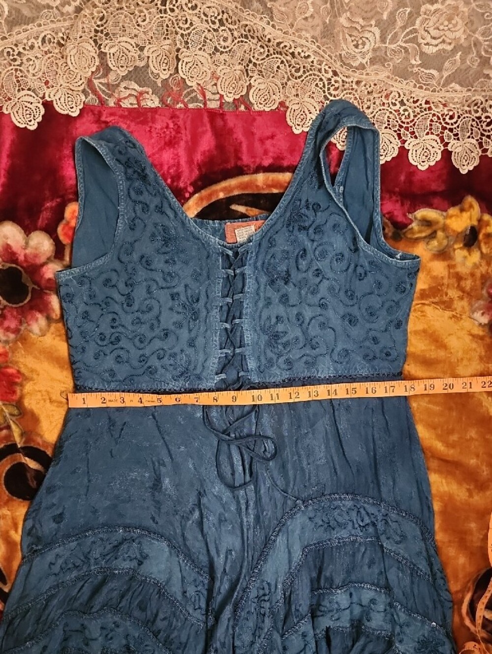 Scully Navy Blue Embroidered Tiered Midi Dress - Picture 6 of 12